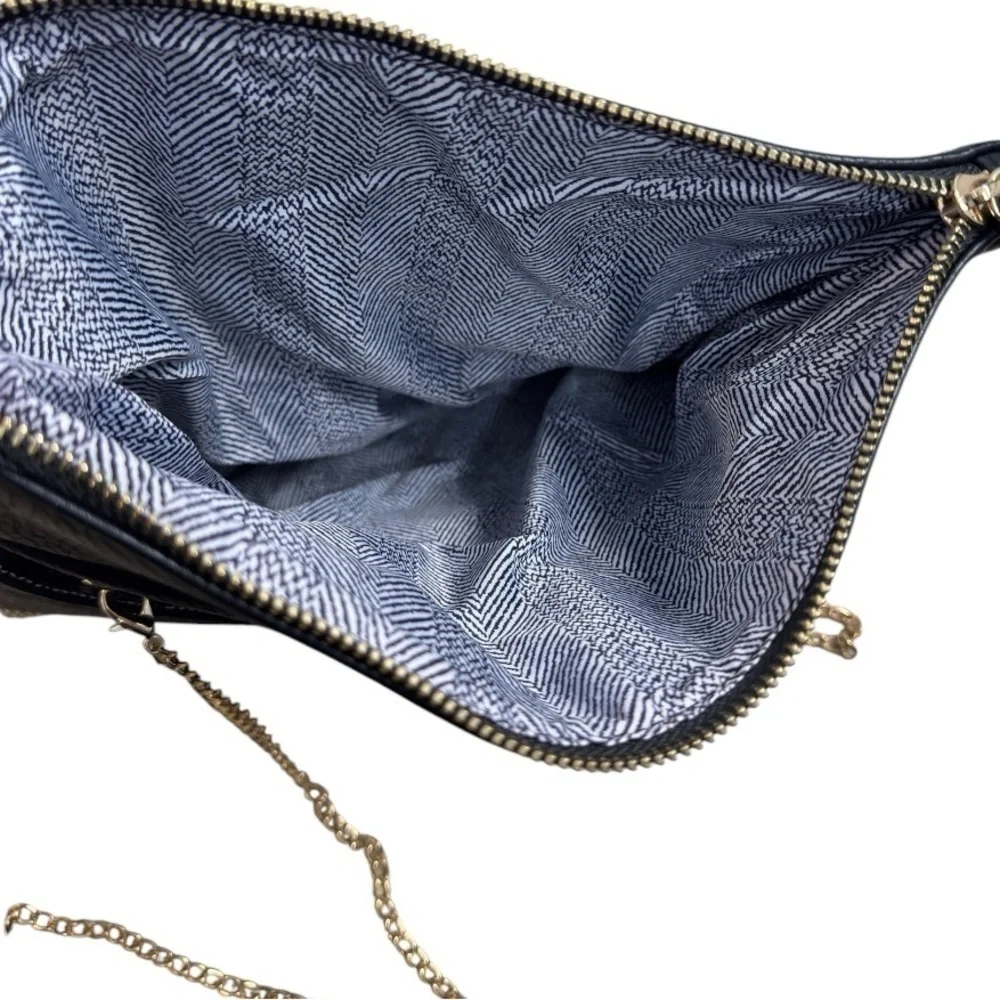 Madison West Stud Accent Fold-Over Clutch Crossbody Black with Gold Hardware